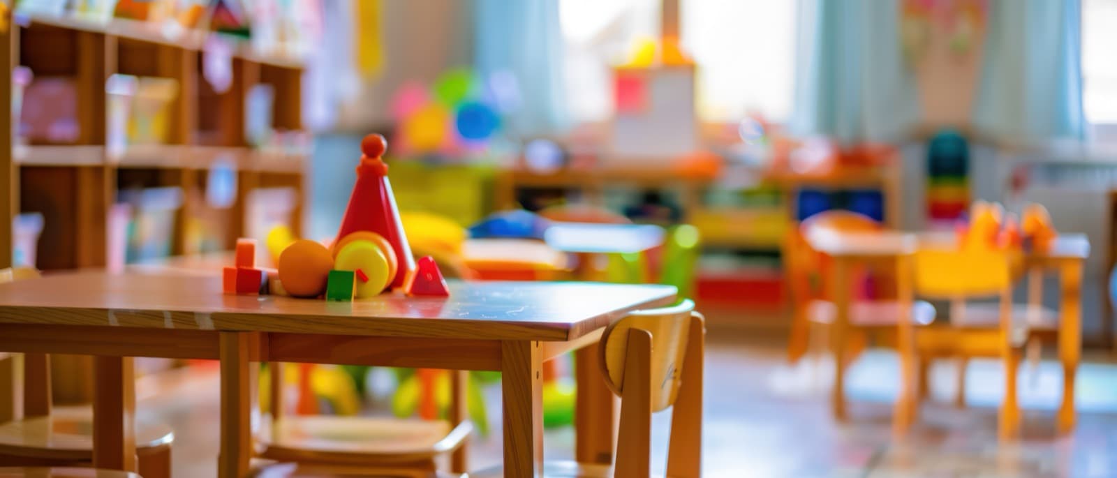Bunter Kindergartenraum der Kita Zwergenland mit Spielzeug und Stühlen
